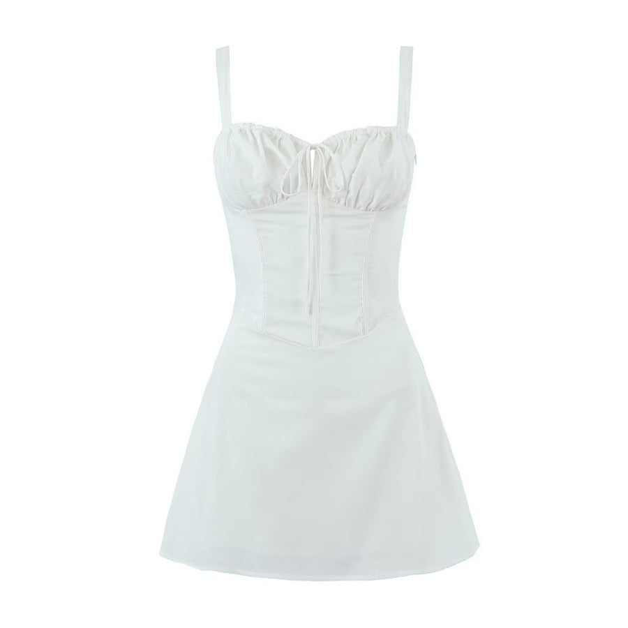 Women's High Waist A- Line Dress With Suspenders