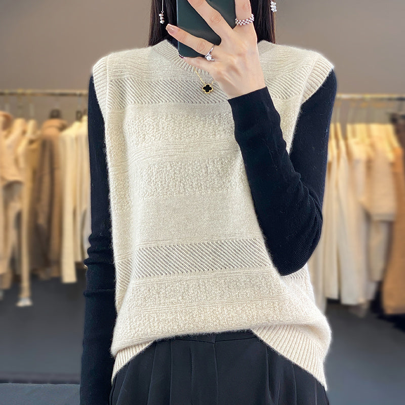 Women's Round Neck Loose-Fit Cashmere Knitted Pullover Sweater Vest