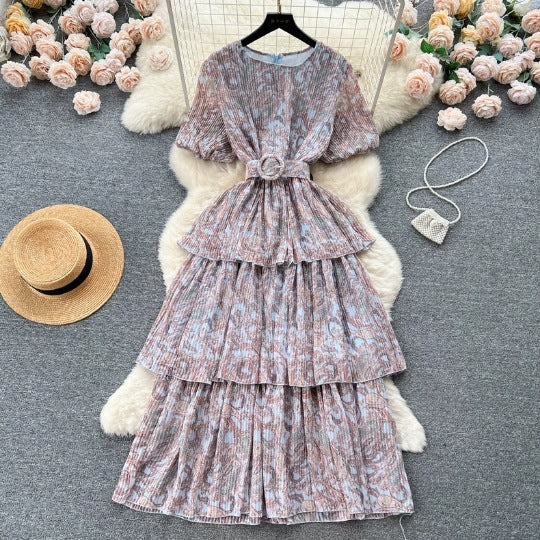 Niche Vintage Printed Chiffon Dress