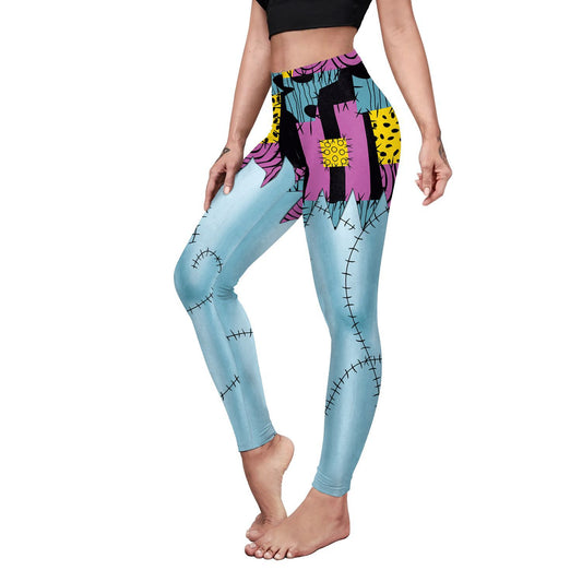 Halloween Digital Print Hip-Shaping Leggings: Christmas Horror Night Cos Pants Inspired by Sally