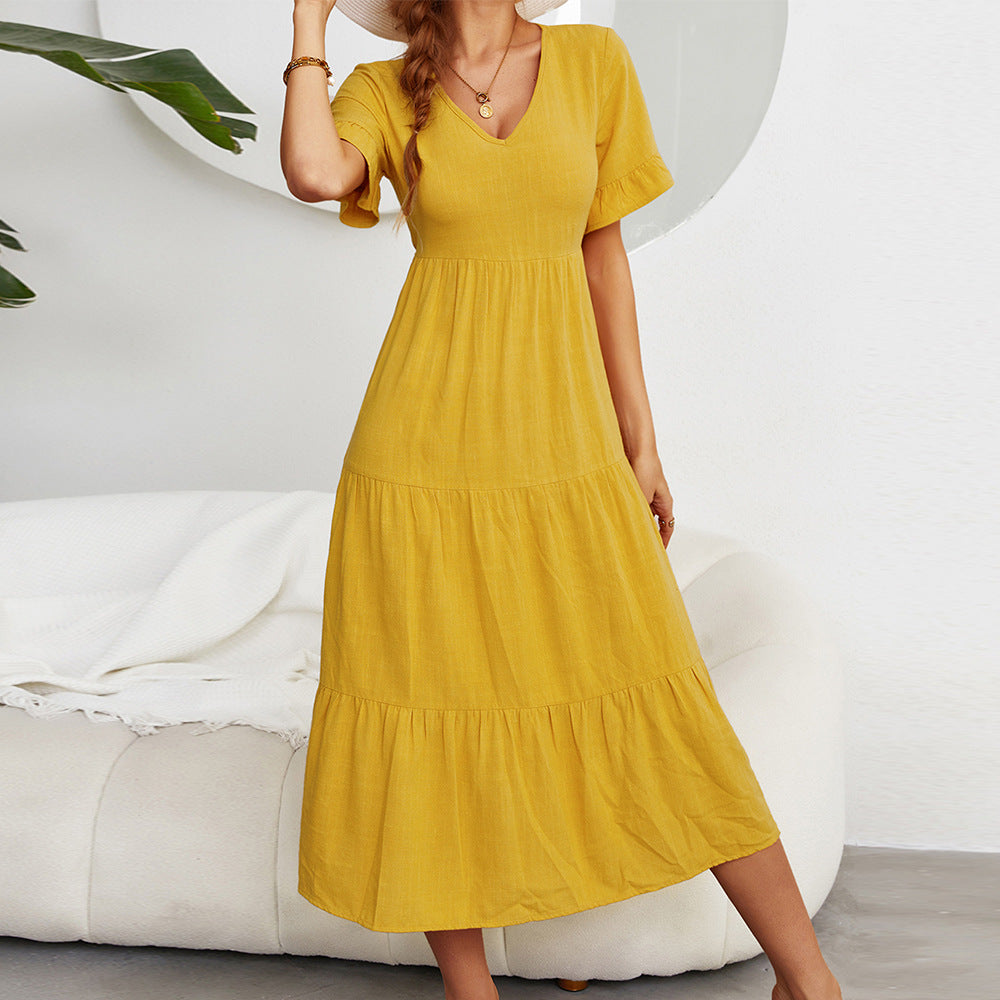 Solid Color Wide Hem Casual Dress