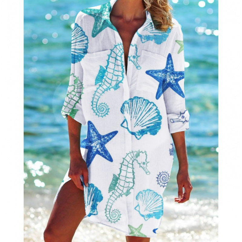 Women's Fashion Simple Printed Bikini Coat Shirt