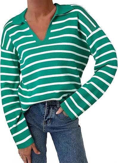 College Style Striped Knitted Long Sleeve Top