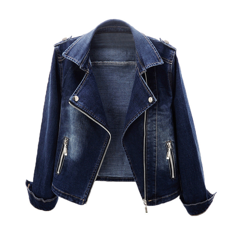 Womens Slim Fit Stretch Denim Coat with Suit Collar