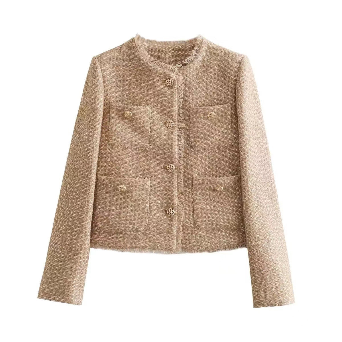 Women's Fashion Woolen Solid Color Casual Top Short Coat