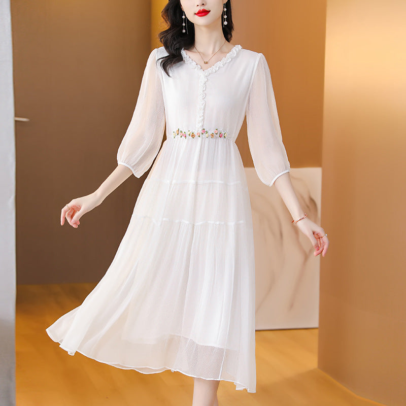 Women's Fashion Gentle Elegant Style Cinched Slimming Long Dress