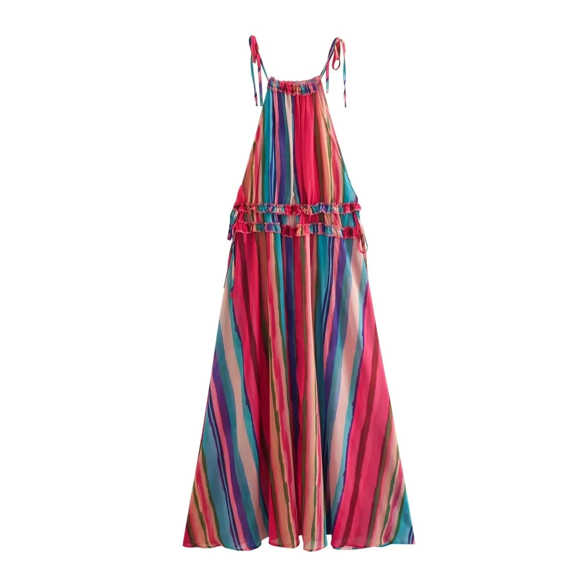 Ladies' Striped Spaghetti Straps Maxi Dress