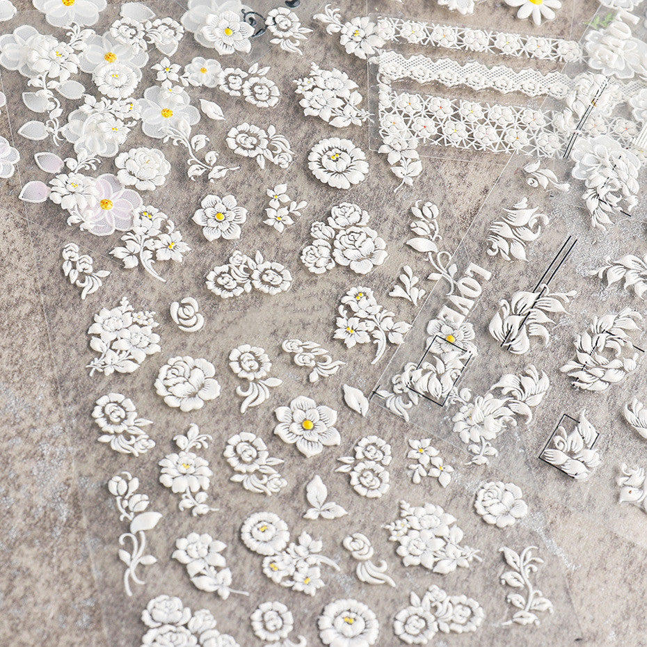 Three-dimensional Hollow White Bridal Lace Butterfly Nail Stickers