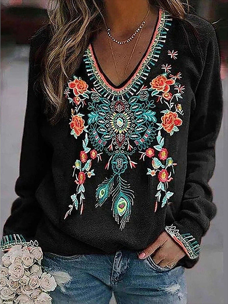 Ethnic Style Bottoming Shirt with Lapel, Long Sleeves