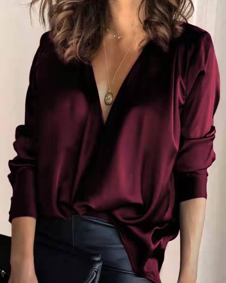 Women's Silky Satin Satin Long-sleeved Shirt