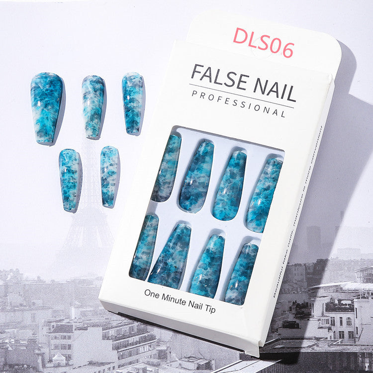 Bright Oil Color Marble Pattern European And American Style Long Fake Nails