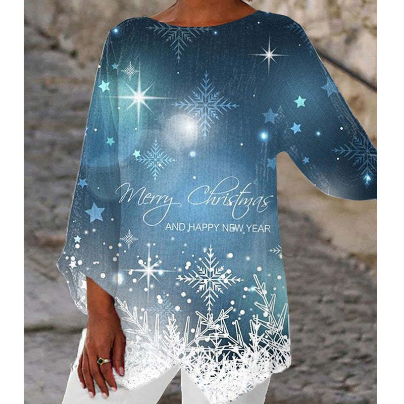 Boat Neck Long Sleeve Top with Starry Sky Galaxy 3D Print for Women