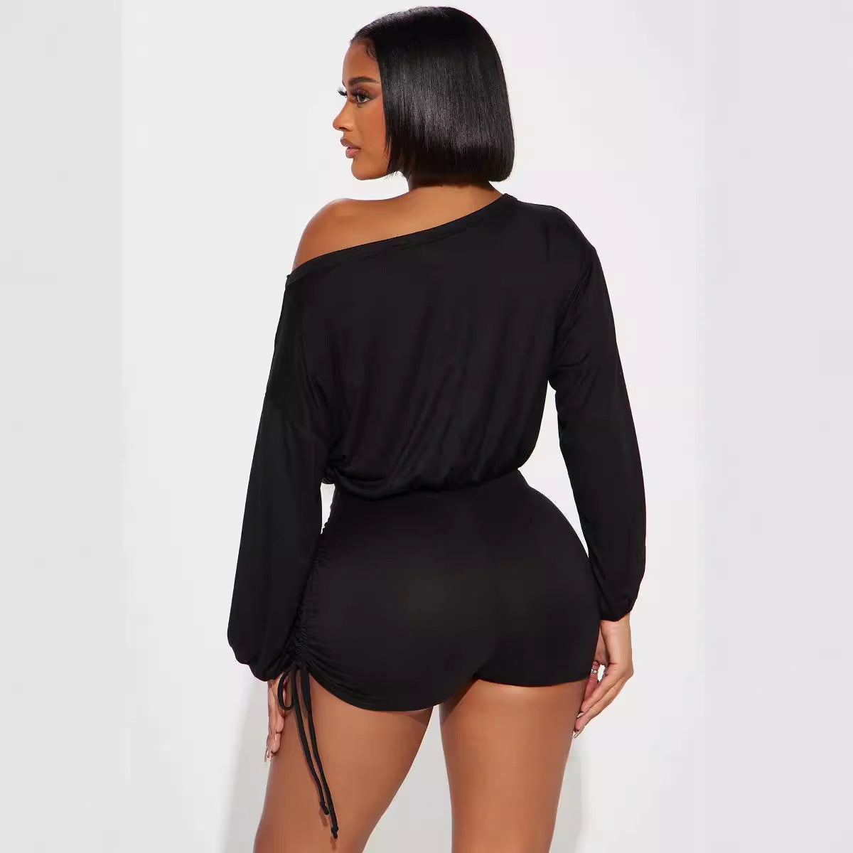 Women's Off-Shoulder Diagonal Collar Long Sleeve Loose Jumpsuit