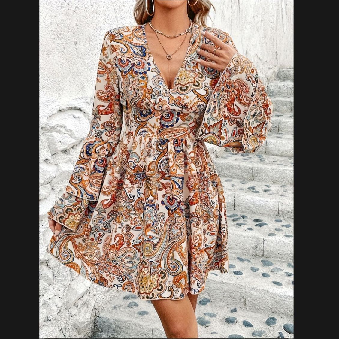 Elegant High Waist Dress, Featuring Printed Design