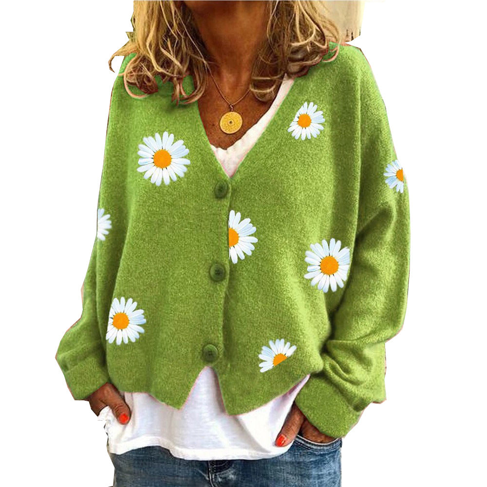 Women's Single-Breasted Cardigan Coat Chrysanthemum