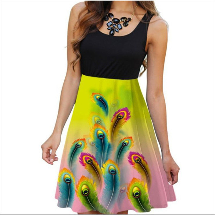 Women's Sleeveless Round Neck Digital Printed Dress