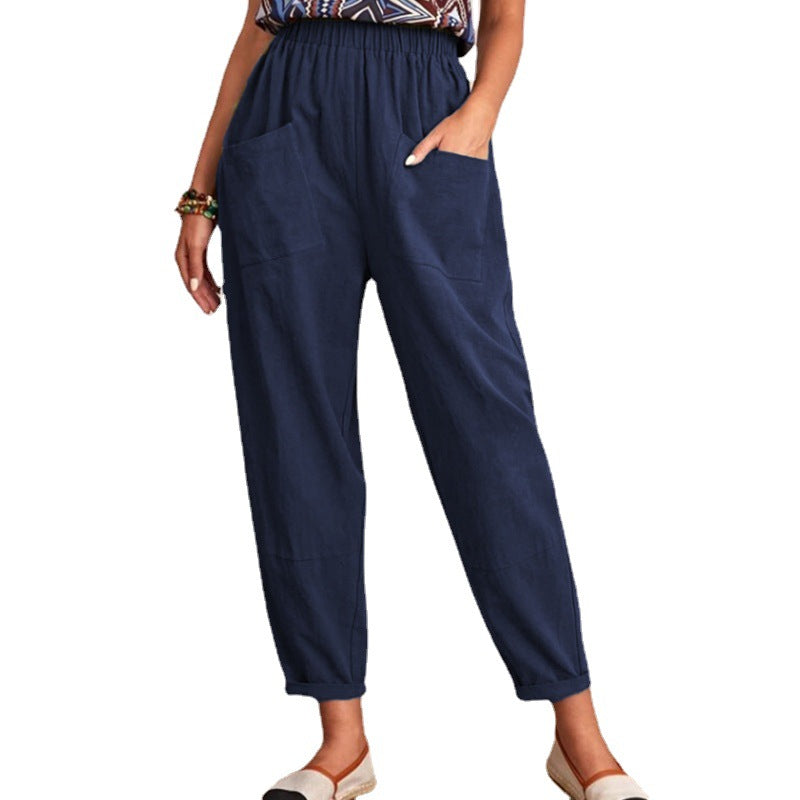 Casual Elastic-Waist Cotton Linen Pants for Women