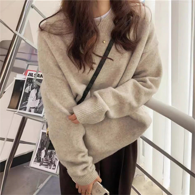 Women's Korean-Style Solid Color Round Neck Sweater