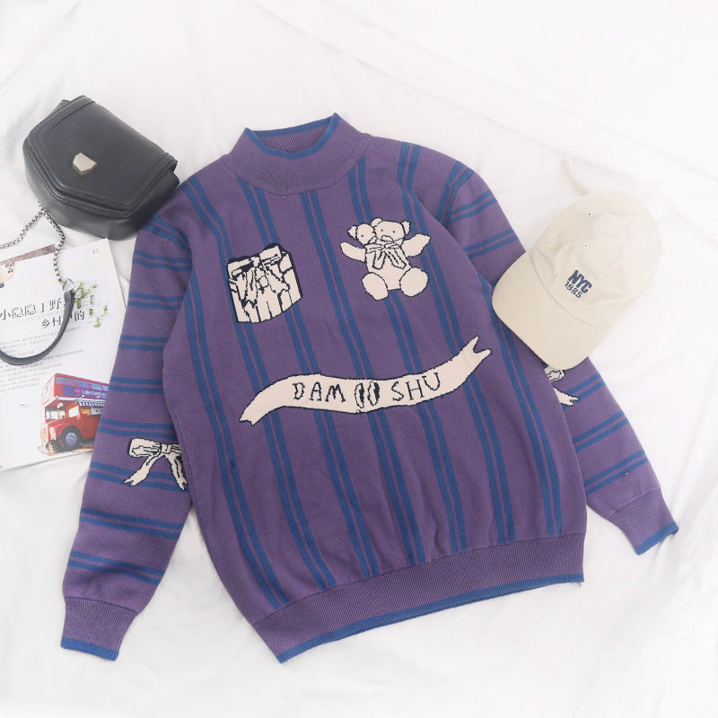 Retro Half High Neck Pullover Sweater