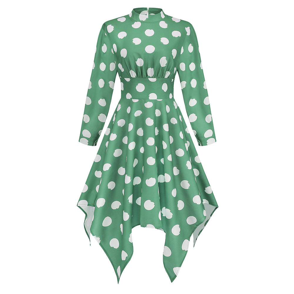 Autumn New Women's Casual Raglan Sleeve Polka Dot Dress