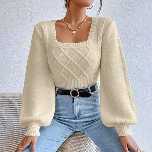 Women's Solid Color Square Collar Sweater