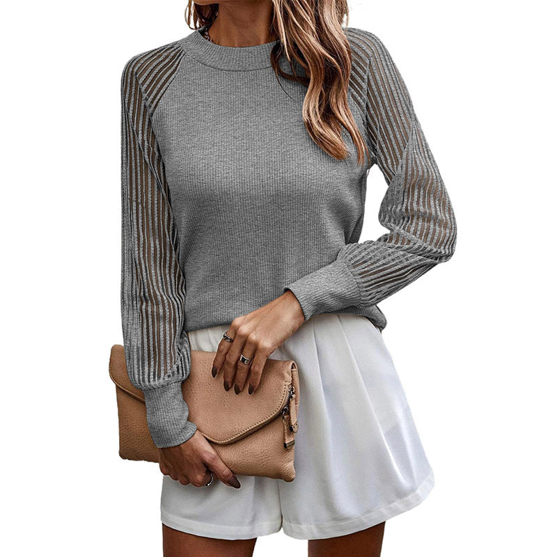 Autumn And Winter New Women's Thread Sweater T-shirt Gauzy Stitching Tops