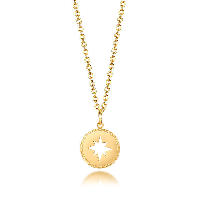 Eight Awn Star Hollow Pendant Clavicle Round Necklace