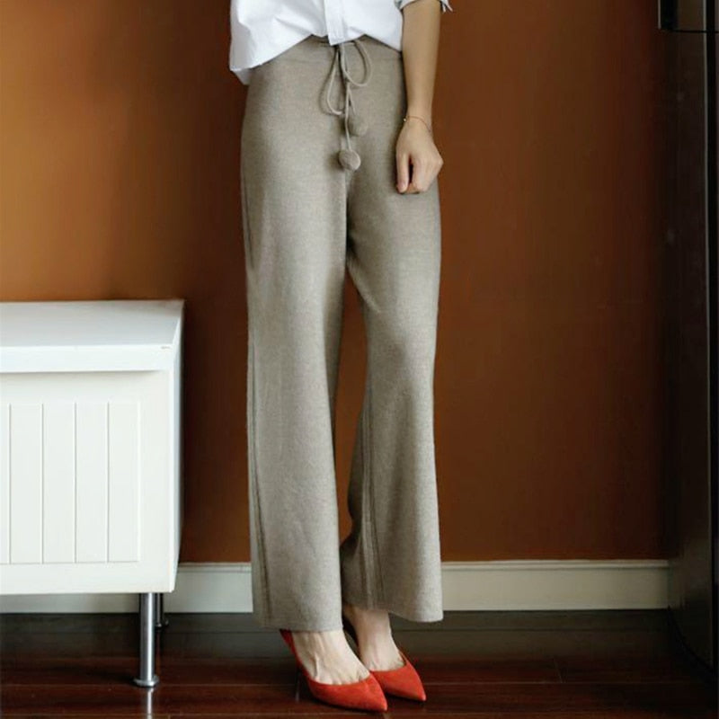 High-Waisted Wide-Leg Cashmere Pants