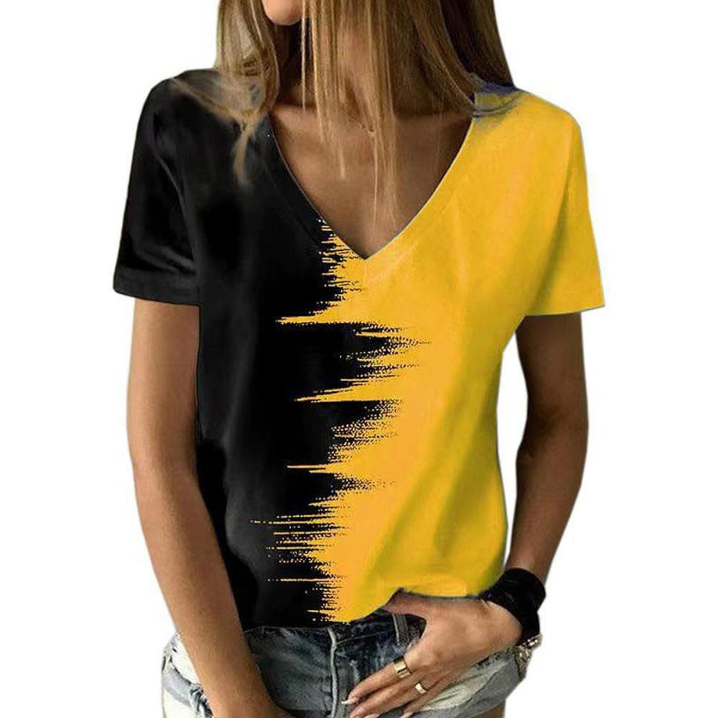 Women's Printed Short Sleeve Casual Weekend Basic V-neck Abstract 3D Printing Painting