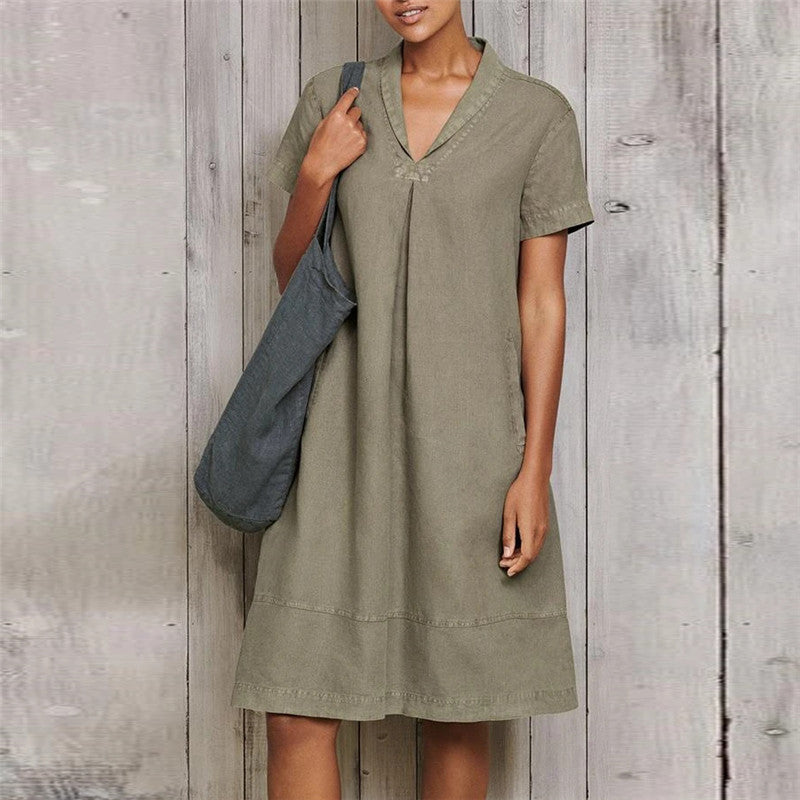 V-neck Dress Casual Short Skirt