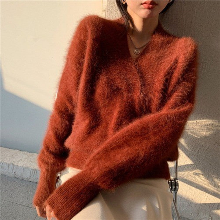 RatnaStyle Women's Solid Color Furry Pullover Sweater