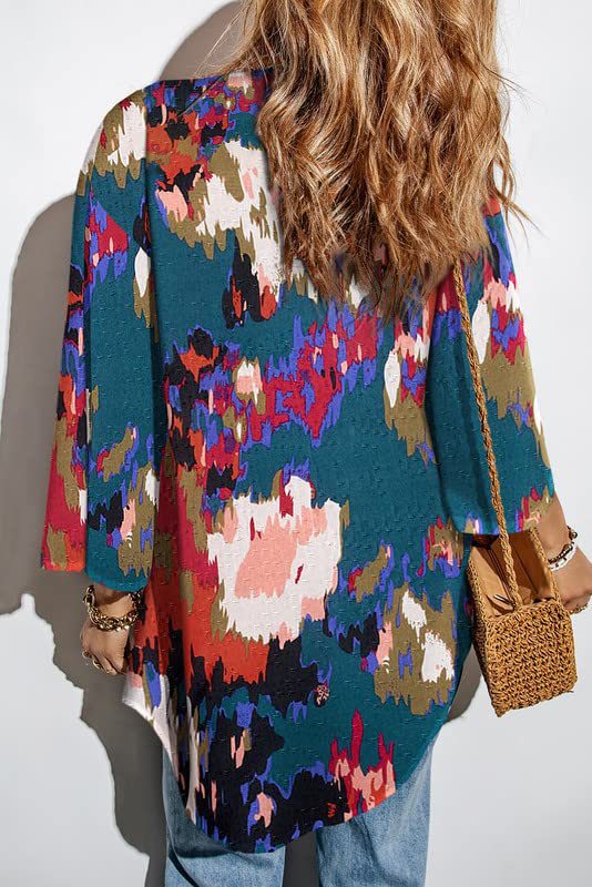 Women's Top: Fashionable Flower Print Shirt Jacket