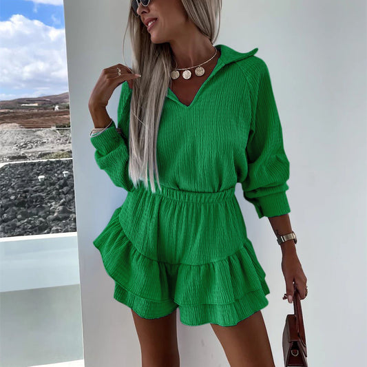 Women's Fashion Casual Long Sleeve Fleece And Shorts Suit