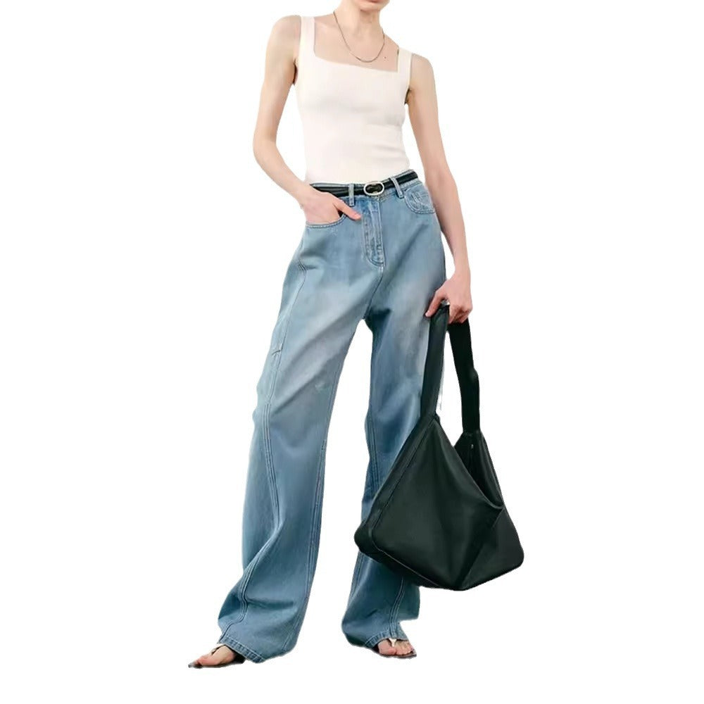 Deconstructed Sickle Wide Leg Thin Jeans – Casual Loose Banana Pants