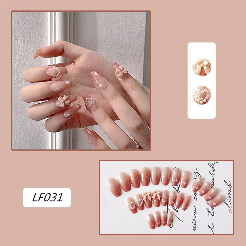 Milk Tea Gradient Bow Wearing Nail Pieces