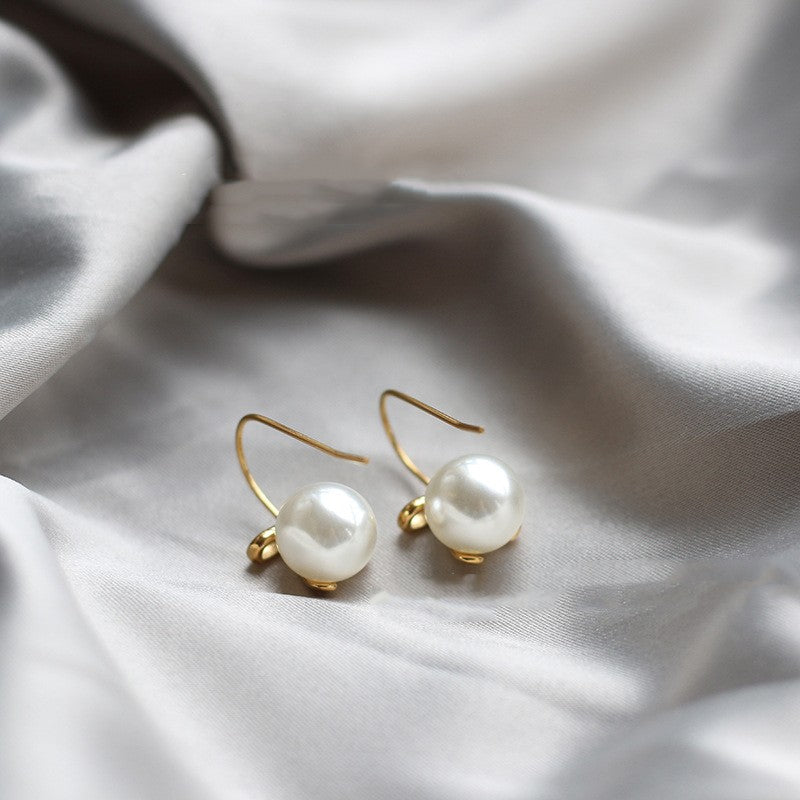 Pearl Earrings with Bow Ribbon Ear Hooks