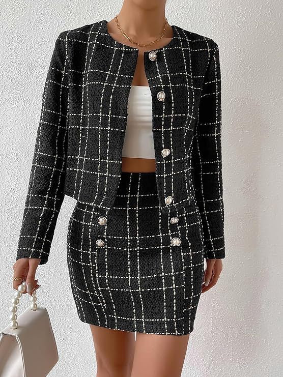 Plaid Button-Up Jacket for Women