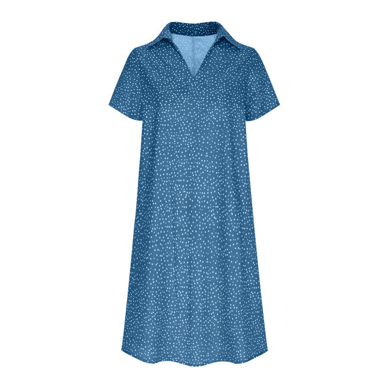 Women's Casual Loose V-Neck Short Sleeve Polka Dot Printed Dress