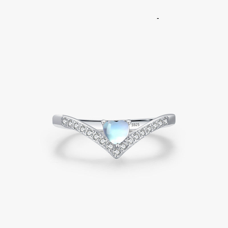 Sterling Silver Heart-shaped Moonstone Arrow Ring For Women