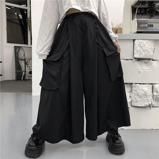 Large Swing Black Japanese Wide-leg Pants Split Draping Cropped Tooling Large Pocket