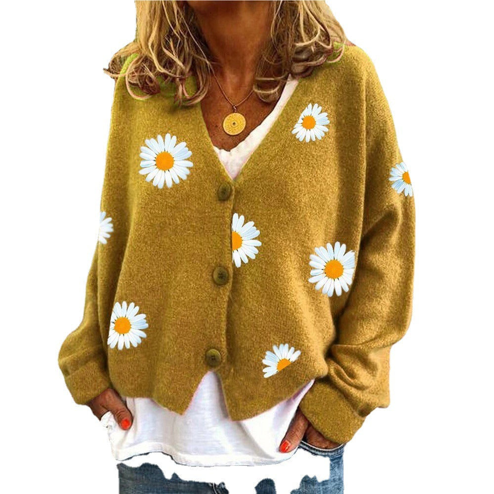 Women's Single-Breasted Cardigan Coat Chrysanthemum