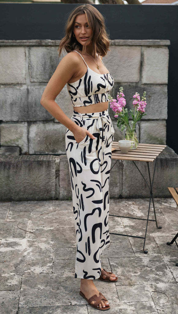 Women's Clothing New Printed Sleeveless Strap Short Top Long Wide-leg Pants