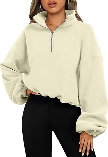 Women's Solid Color Zipper Stand Collar Loose Sport Pullover Hoodie