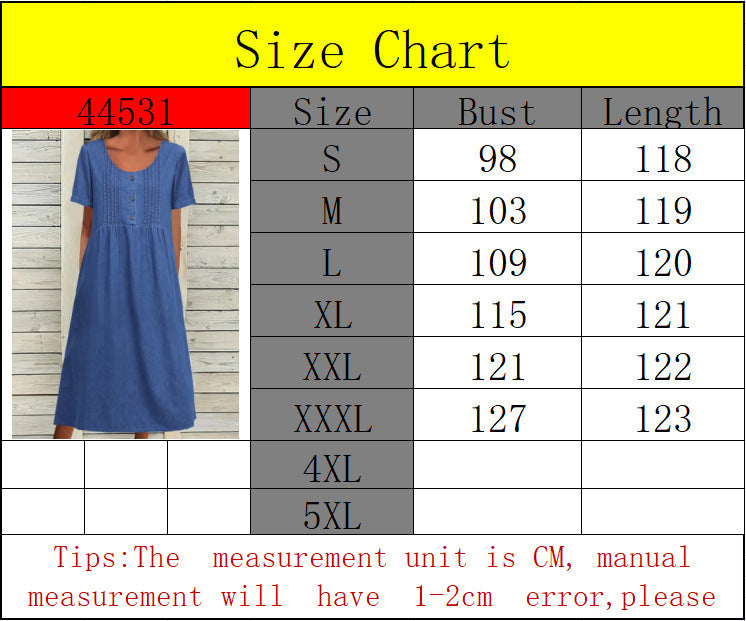 U-shaped Collar Mid-length Elegant Denim Short Sleeve Dress