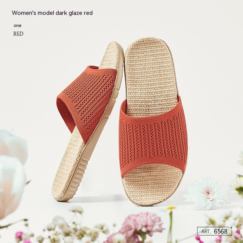 Women's Linen Slippers with Breathable Flying Weaving