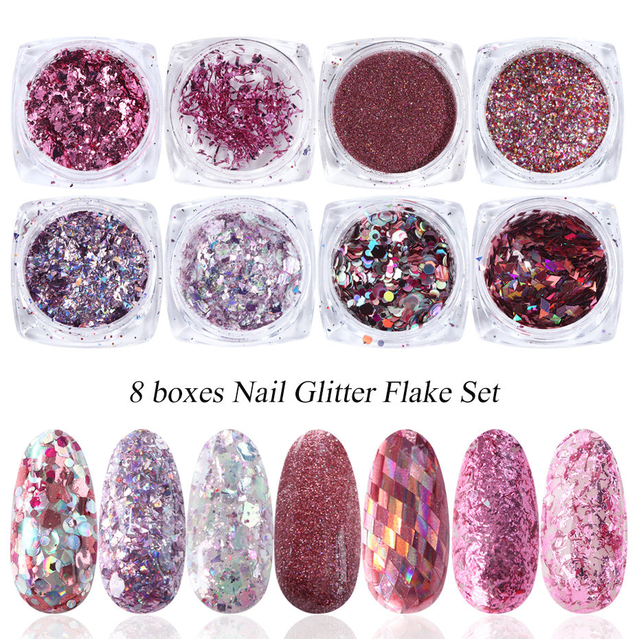 Platinum Shards Mixed with Laser Nail Glitter in Various Colors