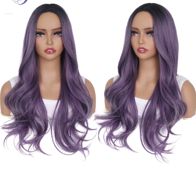 Purple Top Dyed Black Medium Long Curly Hair