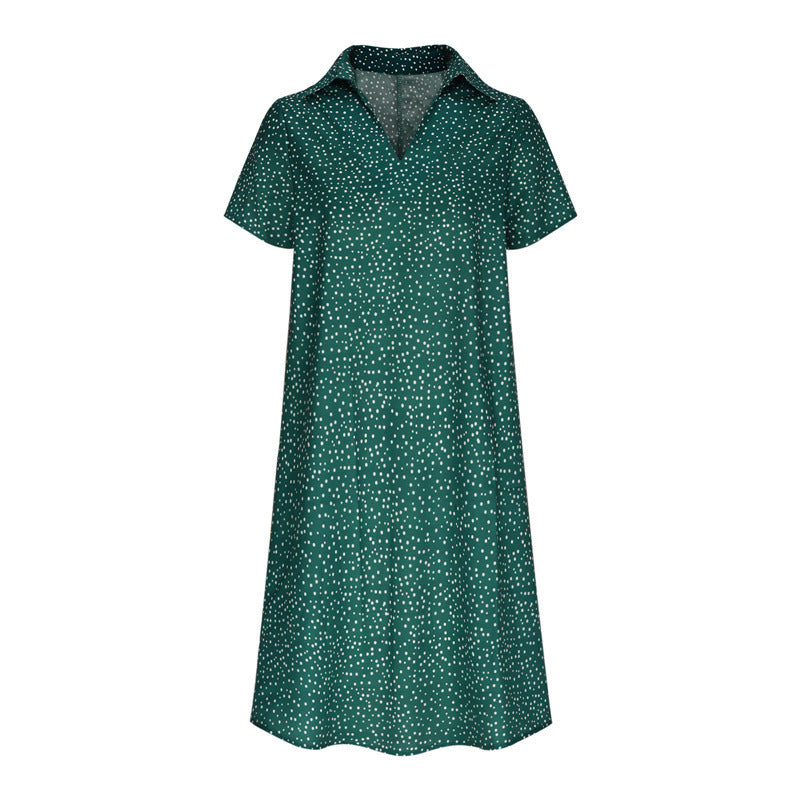 Women's Casual Loose V-Neck Short Sleeve Polka Dot Printed Dress