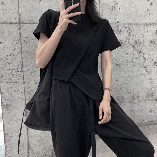 Irregular Pleated Short Sleeves Women's Designer Dress