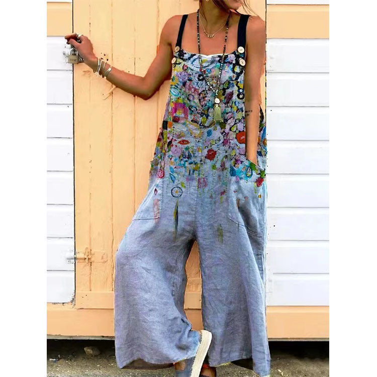 Women's Fashionable Simple Casual Printed Jumpsuit